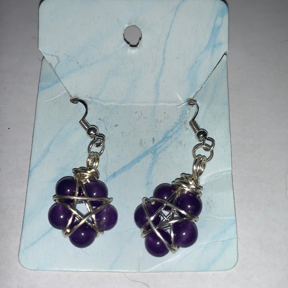 Handmade Amethyst/silver wire dangle earrings. There are other combinations too.